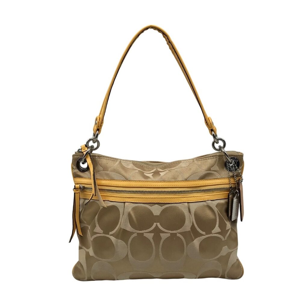 Coach Khaki and Yellow Signature Canvas Convertible Crossbody Bag 19698